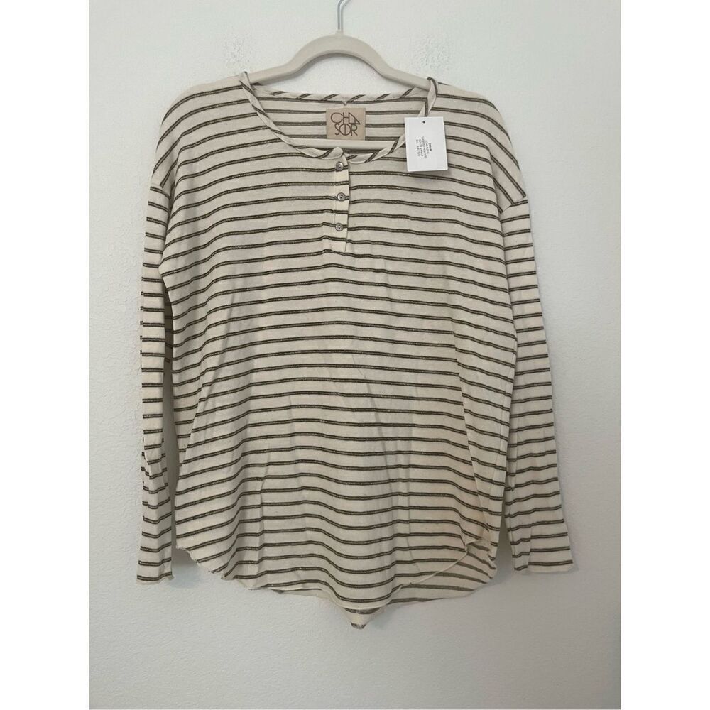 Chaser Long Sleeve Oversized Henley Tee NEW NWT